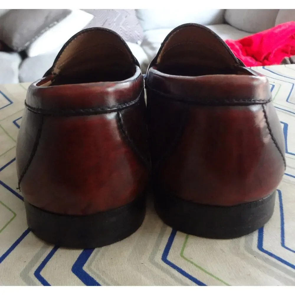 Vintage 80s 90s COLE HAAN Burgundy Leather Penny Loafer Men 8.5 Pinch Tassel